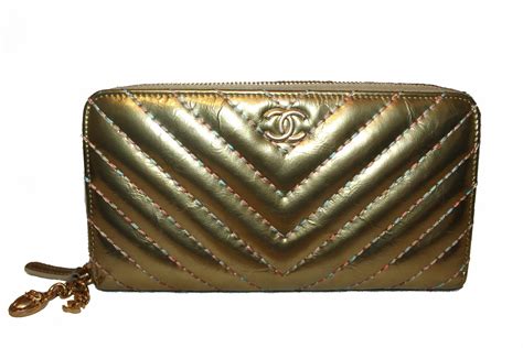 chanel metallic gold wallet|chanel long zipped wallet.